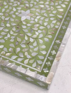 Bandeja con incrustaciones rectangulares de perlas para el hogar, bandeja hecha a mano para servir comida, lo mejor para celebración de Eid de Ramadán - Product Image 3