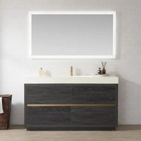 Set Kabinet Kamar Mandi Kayu Modern Eropa yang Dipasang di Dinding dengan Wastafel Ganda