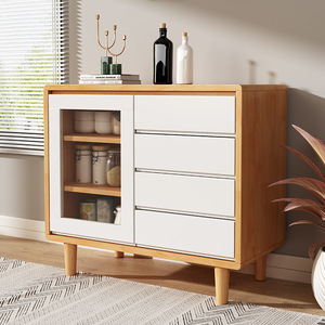 Nordic Solid Wood Sideboard <b>Storage</b> <b>Cabinet</b> With Drawers And Glass Door For Dining Room - Product Image 3
