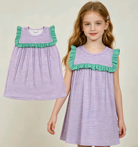 ชุดเดรสเด็กผู้หญิงสีชมพูล้วนพิมพ์ลาย แต่งระบายทรงเอไลน์ สไตล์ลำลอง ขายส่ง เสื้อผ้าเด็กสำหรับพี่น้อง - Product Image 3