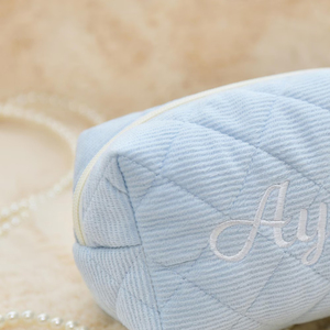 Borsa <span class=keywords><strong>per</strong></span> il trucco in velluto a coste con cerniera trapuntata cosmetica con nome di ricamo personalizzato <span class=keywords><strong>per</strong></span> il viaggio - Product Image 5