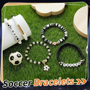 Ensemble de bracelets extensibles à <span class=keywords><strong>perles</strong></span> à thème sportif (football, volleyball), empilables, bijoux de mode pour fans, vente en gros - Product Image 3