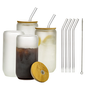 Set di 4 bicchieri da 16 once - Bicchieri per sake con cannuccia in vetro e spazzola per cannuccia, bicchieri trasparenti da 16 once per caffè freddo e tè - Product Image 2