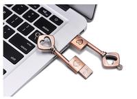 Venta al por mayor de Metal Usb Key Shape Flash Drive 2,0 16GB 32GB 64GB Love Heart Key Pendrive 4GB 8GB U Disk Memoria de alta velocidad