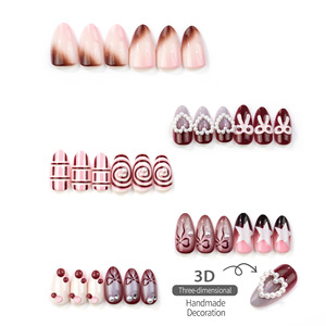 Uñas postizas Sweet Ins Pink Plaid Almond, 30 piezas, con lazo 3D en degradado, para manicura diaria, accesorios de bricolaje para moda. - Product Image 3