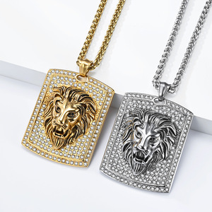 Hot-selling yunnique cross-border e-commerce hip-hop <b>titanium</b> steel gold-plated diamond lion head pendant for men, - Product Image 1