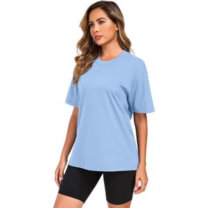 Camiseta de algodón extragrande para mujer, cuello redondo, manga corta, hombros caídos, corte holgado, informal, transpirable, tela jersey - Product Image 4