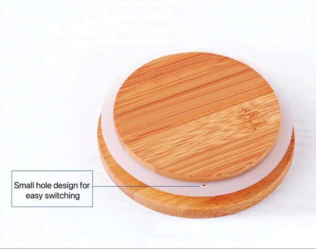 Custom round natural bamboo lid tea cup candle glass jar lid cover with silicone seal