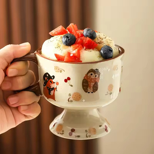 Tasse à thé en céramique vintage de style japonais avec motif de chat de dessin animé, 265 ml - Passe au micro-ondes et au lave-vaisselle, réutilisable pour les desserts et les glaces - Product Image 1