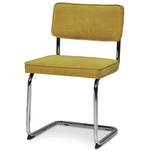 <span class=keywords><strong>Chaise</strong></span> de salle à manger en porte-à-faux en <span class=keywords><strong>tissu</strong></span> rembourré <span class=keywords><strong>jaune</strong></span> moutarde confortable et élégante sans accoudoirs - Product Image 1