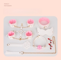 Ensemble de 9 pièces en peluche pour chat, en PU blanc et rose, jouets sexuels, kits de bondage SM, restraints BDSM pour débutants, pour jeu de rôle en couple adulte