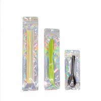 Pochette de pinceau de maquillage refermable transparent hologramme Laser Transparent en plastique fermeture éclair sac d'emballage pour perle stylo porte-clés