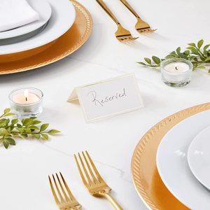 Biglietti con nome in bianco bordo in lamina d'oro posti riservati carte tenda segnaposto per la tavola per la cerimonia nuziale Baby Shower - Product Image 5