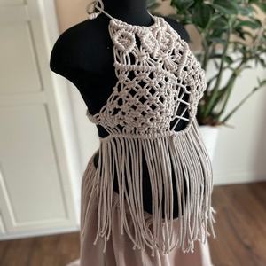 Boho Burning Man Outfit Festival Vêtements Robe de maternité de plage faite à la main Robes en macramé - Product Image 1