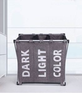 Panier à linge Amzn à 3 niveaux avec cadre en aluminium, sac à linge sale durable pour salle de bain, chambre à coucher, maison - Product Image 2