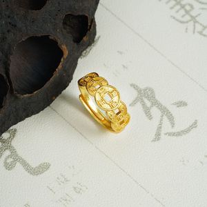 Bague de doigt en argent plaqué laiton de haute qualité, or, cinq empereurs, style rétro vieilli, idéale pour la collection ou comme cadeau - Product Image 5