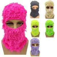 Pasamontañas de punto personalizado con un orificio, diseño desgastado, cálido para invierno, estilo gráfico, para esquí, venta al por mayor
