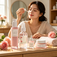 Kit de Soins Visage Rose Hydratant Repulpant à l'Acide Hyaluronique, Vitamine C, Hamamélis et Eau de Rose – Marque Blanche