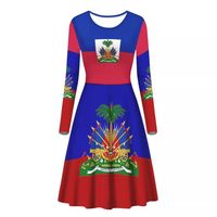 Robes imprimées drapeau d'Haïti pour femmes, grandes tailles, manches courtes, élégantes, col rond, très élastiques, décontractées d'été