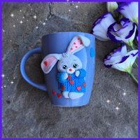 Produit phare : Tasses à café en céramique et argile polymère, motif lapin de Pâques, articles cadeaux