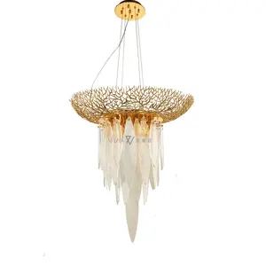 Brass Luxurious Handmade Glass Round Villa Pendant Lamp For Living Room Luxury Glass Chandelier