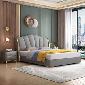 OEM/ODM muebles de dormitorio europeos de gama alta de lujo moderno tamaño king cama doble grande de cuero alto tapizado cabecero especial - Product Image 4