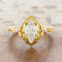 3 Karat Markiz Kesim Vintage Halo Yaprak Şekilli Laboratuvar Üretimi Elmas Nişan Yüzüğü 14K/18K Som Altın IGI Sertifikalı CVD/HPHT Özel Yapım