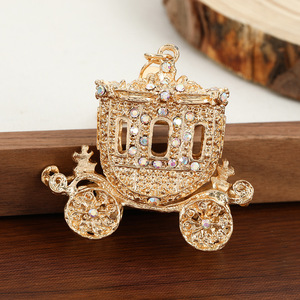 Unisex Luxury Rhinestones Metal <b>Anime</b> Promotional Accessories Fine Cartoon Cute Pumpkin Wagon <b>Keychain</b> - Product Image 1