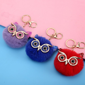 Cú lông lông bóng Keychain túi ví chủ Keyring Ba lô mặt dây cú lông màu xanh lá cây Pompom Keychain - Product Image 1