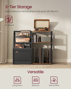 Soporte para Tocadiscos de Madera VASAGLE con Almacenamiento para Discos de Vinilo, Soporte para Tocadiscos de 3 Niveles para 140 Álbumes - Product Image 3