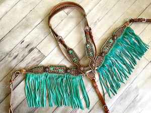 Juego de tachuelas de caballo ligeras de cuero genuino, cesta tejida con flecha tallada, placa de pecho, monturas occidentales, equitación de temporada - Product Image 2