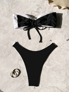 Black and <strong>White</strong> Color Block <strong>Bandeau</strong> <strong>Bikini</strong> with Starfish Detail - Product Image 5