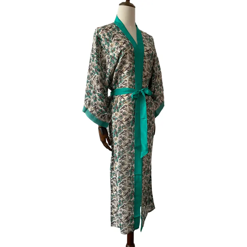Kadın özel uzun kollu ipek pamuk plaj uzun kimono hırka robe plaj cover up elbise