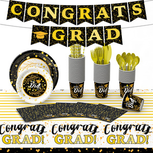 ชุดอุปกรณ์ตกแต่งงานรับปริญญาสีทอง ดำ ขาว ยี่ห้อ DAMAI ประกอบด้วยจานกระดาษ แก้วกระดาษ ผ้าเช็ดปาก ชุดภาชนะสำหรับงานเลี้ยงแบบใช้แล้วทิ้ง - Product Image 3