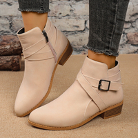 Bottines pour femmes en faux daim avec bride à boucle, fermeture éclair latérale, talon bas empilé, bout amande, automne-hiver, noir, beige, marron