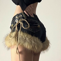 Shorts de mezclilla Y2K para mujer al por mayor, con lavado, ribete de piel sintética, empalmes, cordones, ojales, tiro bajo, mini, estilo streetwear