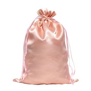 Pochette en satin noir personnalisée avec cordon de serrage pour extensions de cheveux et perruques, biodégradable avec logo personnalisé pour emballage cadeau - Product Image 2