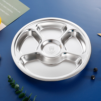 Assiette ronde à 5 compartiments en acier inoxydable 304 poli, moderne, écologique, durable, de qualité alimentaire, à motif uni, pour restaurants