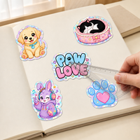 Autocollants personnalisés holographiques pour animaux de compagnie, dessins animés, imperméables, esthétique Kawaii, empreintes de pattes de chiot et de lapin, découpés, pour ordinateur portable et journal