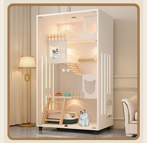 <span class=keywords><strong>กรง</strong></span>แมวหรูหรา สองชั้น บ้านสัตว์เลี้ยงแบบวิลล่า ขายส่ง ห้องคลอดแมว ตู้แมวไม้จริง - Product Image 2