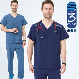 Set di Uniformi Mediche Classiche con Scollo a V per Uomo, Resistenti Tute da Infermiere e Dentista, Completo con Maglietta a Maniche Corte e Pantaloni per Veterinari e Ospedali - Product Image 1