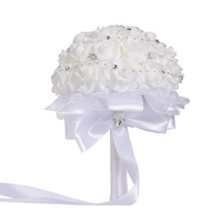 Bouquet de mariée occidental en soie avec nœud en ruban, décoration blanche, rose artificielle, fournitures de mariage