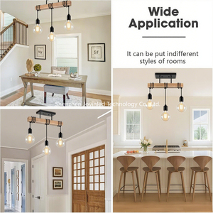 <span class=keywords><strong>Lustre</strong></span> suspendu à 3 têtes en <span class=keywords><strong>bois</strong></span> rustique <span class=keywords><strong>noir</strong></span> pour la décoration intérieure de la salle à manger, du <span class=keywords><strong>salon</strong></span>, de la chambre, de la cuisine, du loft - Product Image 6