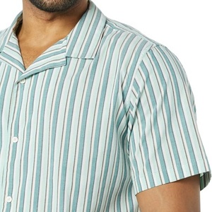 Men's Slim-Fit Short-Sleeve Button-<b>Down</b> Vacation Shirt 100% Cotton Breathable Custom Logo ODM Stand Collar Summer Print Knitted - Product Image 2