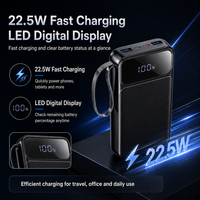 Banco de Energía de Carga Rápida de 50000 mAh y 22.5 W, Cargador Portátil de Gran Capacidad con 7 Salidas, 3 Entradas y Cables Integrados