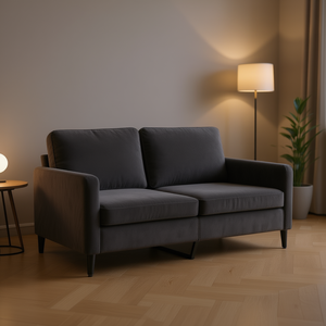 Divano a 2 Posti in Velluto Grigio Scuro per Soggiorno, 100% Poliestere con Telaio in Legno e Metallo, Modello D0100HX4J78 - Product Image 2