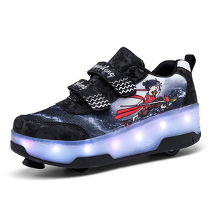 Flashing Roller Shoes For Kids With Lights And Brakes Size 29-40 Fabric Material Double Row Wheels Plastic Wheel - Product Image 2