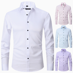<span class=keywords><strong>Camisa</strong></span> Formal de <span class=keywords><strong>Hombre</strong></span> para Uso Diario, Diseño Nuevo, Sin Arrugas, Elástica, <span class=keywords><strong>Talla</strong></span> <span class=keywords><strong>Grande</strong></span>, Manga Larga, Moderna, de Color Sólido - Product Image 1