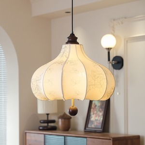 Lustre en tissu de chambre à coucher française de style rétro motif restaurant médiéval bar chambre en bois massif led châtaigne lampe principale - Product Image 1