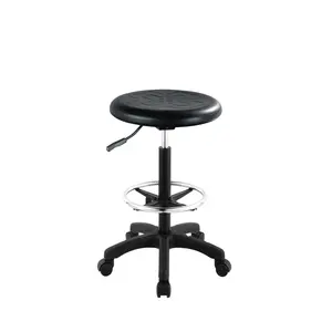 Poliüretan siyah renk ergonomik endüstriyel düşük yükseklik oturma sandalyesi plastik taban ile ve tekerlekler